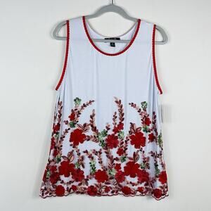 A.Z.I Size XL Flower Embroidered Lace Tank Top White Red